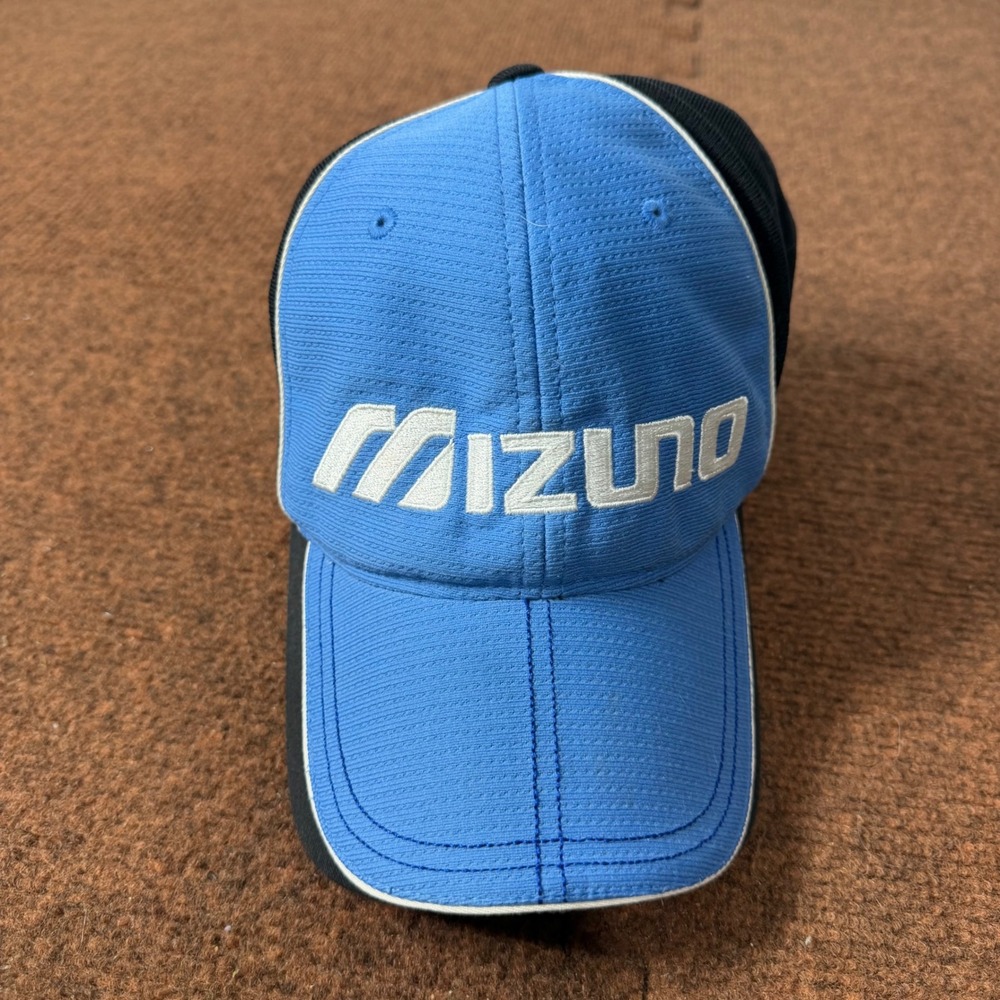 Mizuno Flexfit Baseball Cap Blue Black Embroidered Logo Hat OSFA tennis gym fit